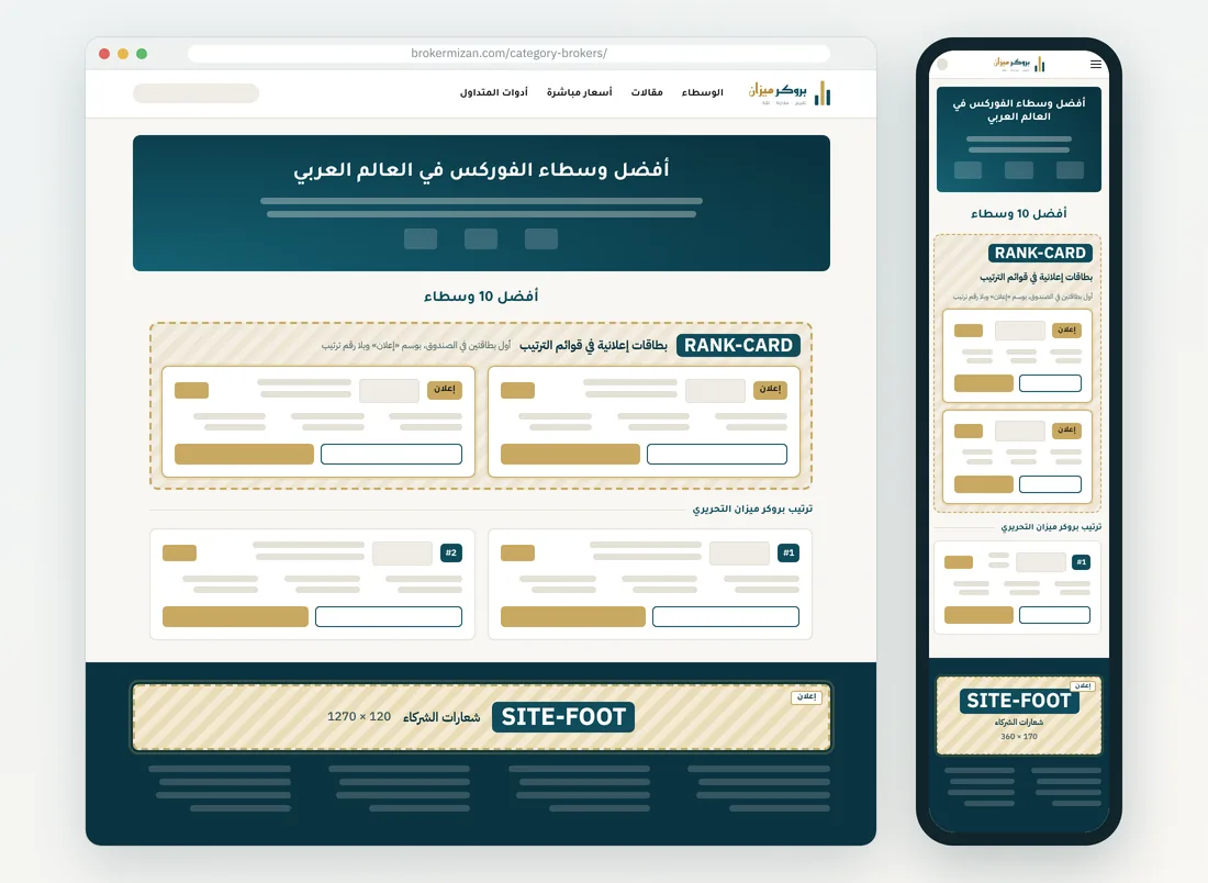 صفحة الترتيب: RANK-CARD وSITE-FOOT